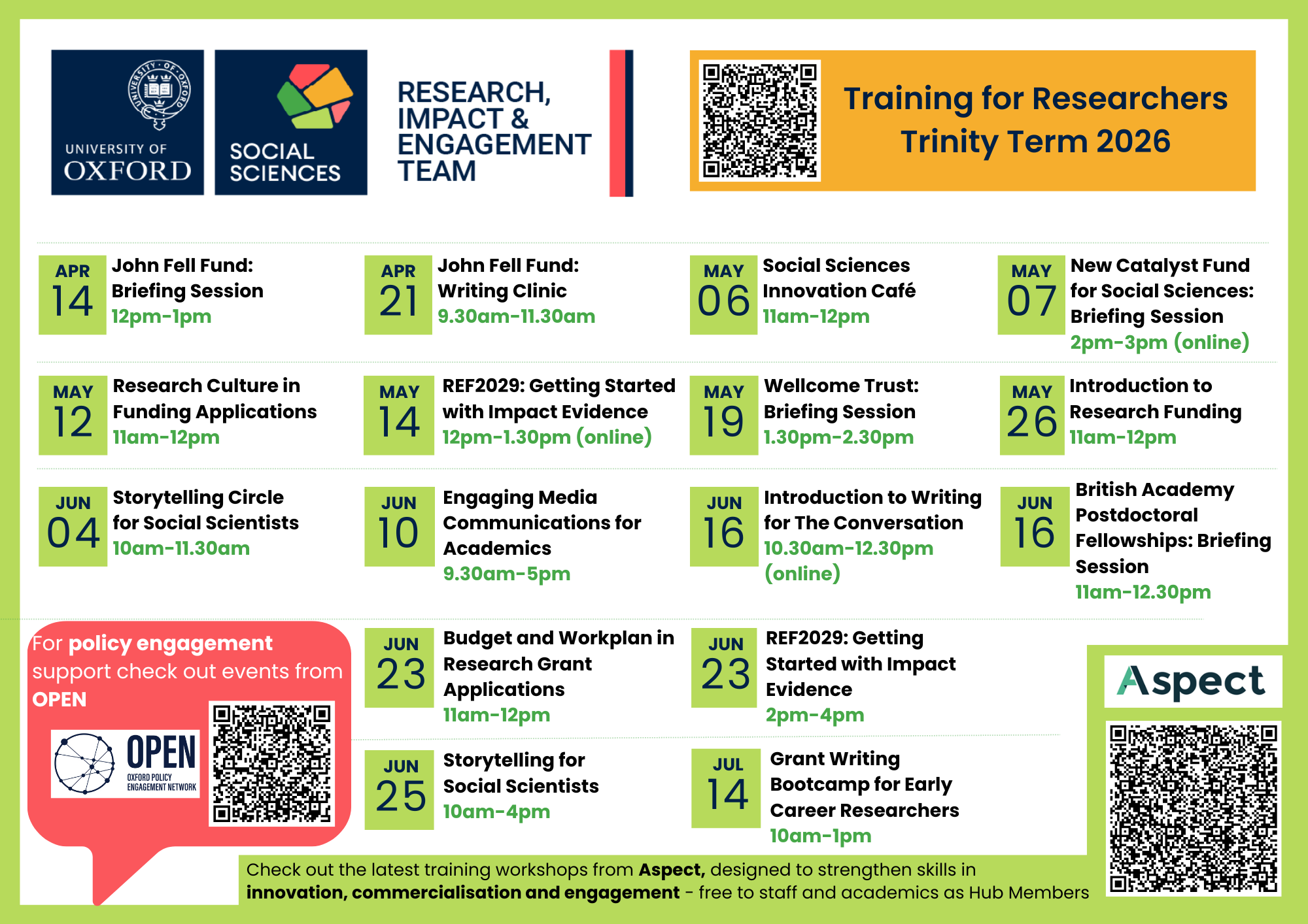 Training for researchers Trinity Term 2026
