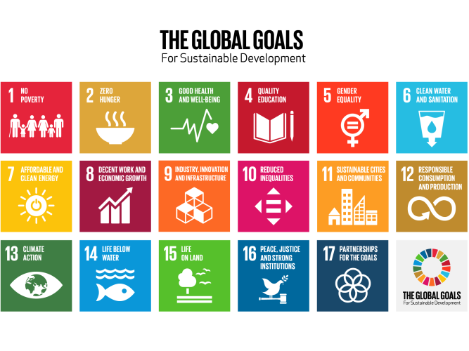 Graphic grid illustrating the 17 Sustainable Development Goals