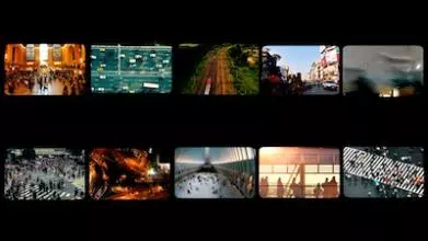 A still from a new film by COMPAS showing crowds of people at different locations
