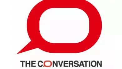 A red speech bubble, under which is written The Conversation