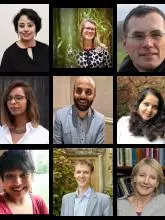 A collage of the Modern South Asian Studies team. The headshots include three men and six women, all smiling at the camera. 