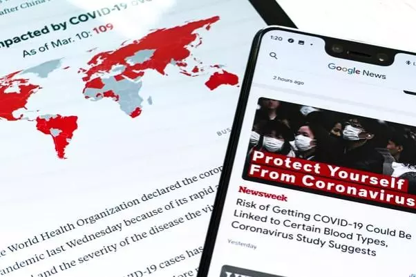 A Samsung Galaxy Tab S and Google Pixel 3XL show Coronavirus information